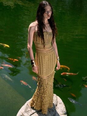 NWOT Cult Gaia Morgan Gold Crochet Gown